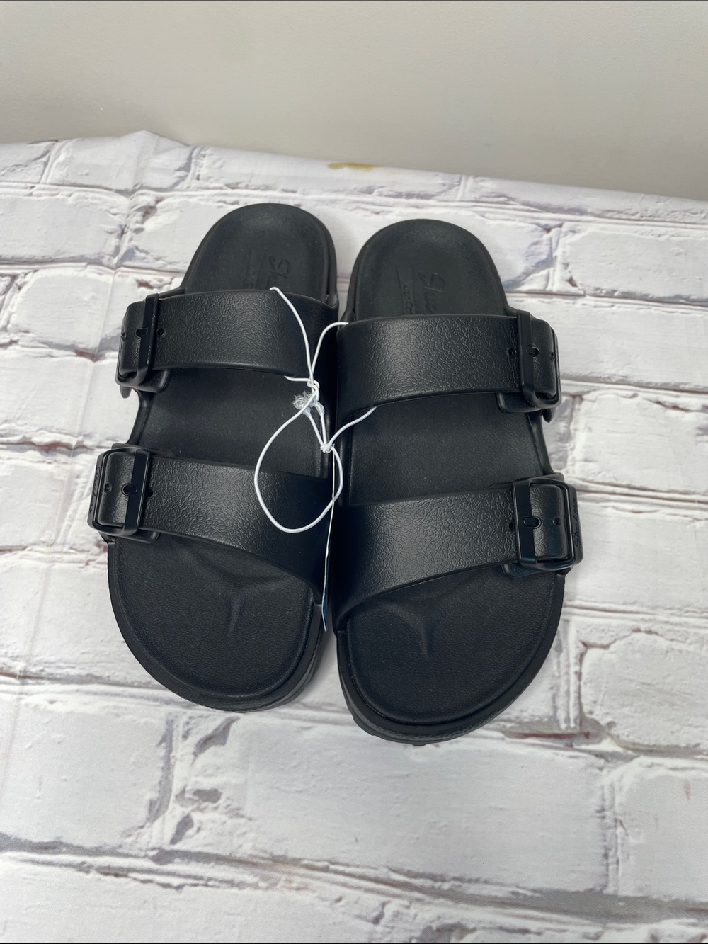 Skechers Black Slide Sandals with Buckle Detail
